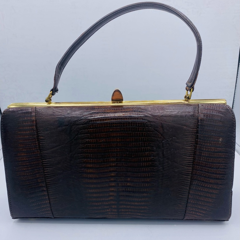 Vintage 60s Life Stride Simulated Leather Faux Crocodile Single Handle Purse